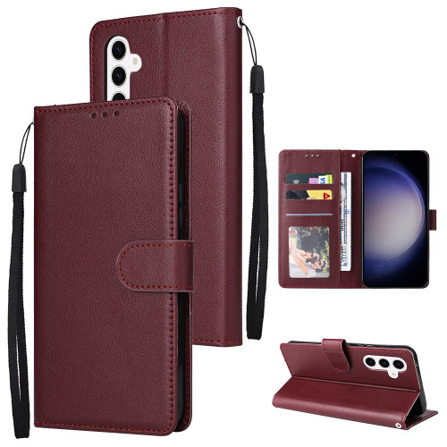 Samsung Galaxy S26 3-Card Slots Multifunctional Leather Phone Case - Wine Red