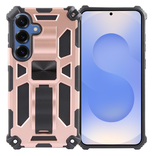 Samsung Galaxy S26 Armor Shockproof TPU + PC Magnetic Phone Case with Holder - Rose Gold