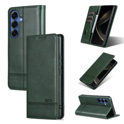 Samsung Galaxy S26 AZNS Magnetic Calf Texture Flip Leather Phone Case - Dark Green
