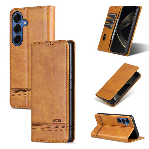 Samsung Galaxy S26 AZNS Magnetic Calf Texture Flip Leather Phone Case - Light Brown