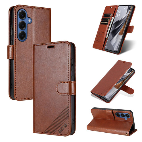 Samsung Galaxy S26 AZNS Sheepskin Texture Flip Leather Phone Case - Brown