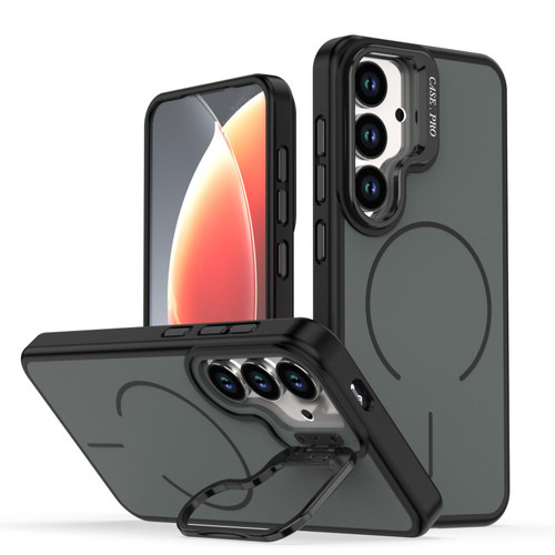 Samsung Galaxy S26 Bright Color Contrast Skin-feel Camera Bracket Magsafe Phone Case - Black