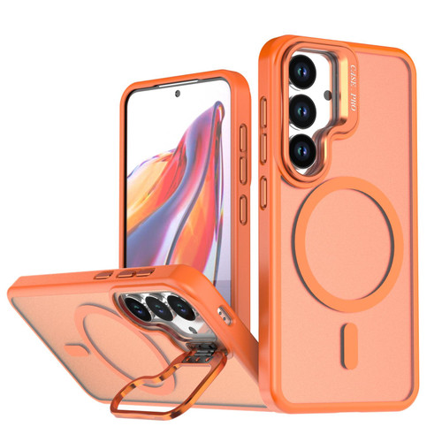 Samsung Galaxy S26 Bright Color Frosted Skin-feel Camera Bracket Magsafe Phone Case - Orange
