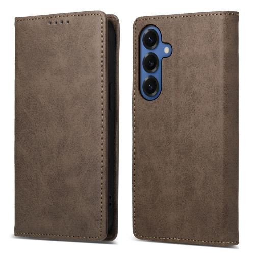 Samsung Galaxy S26 Business Solid Color Magnetic RFID Leather Phone Case - Brown