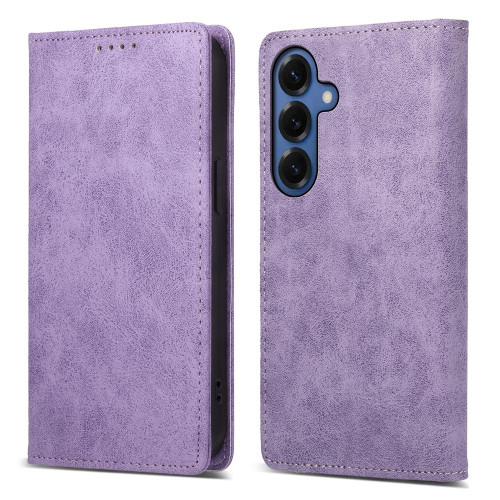 Samsung Galaxy S26 Business Solid Color Magnetic RFID Leather Phone Case - Purple