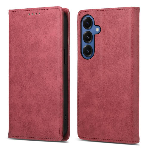 Samsung Galaxy S26 Business Solid Color Magnetic RFID Leather Phone Case - Red