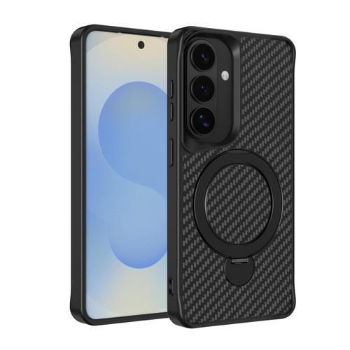 Samsung Galaxy S26 Carbon Fiber Texture 360 MagSafe Holder Phone Case - Black