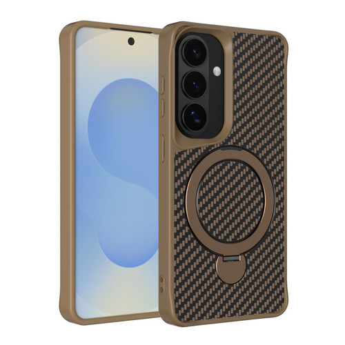 Samsung Galaxy S26 Carbon Fiber Texture 360 MagSafe Holder Phone Case - Desert Gold