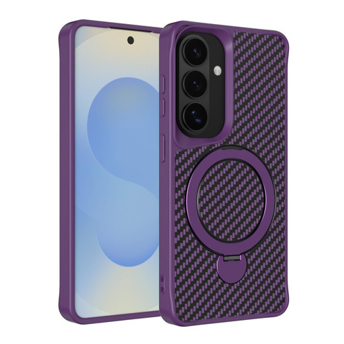 Samsung Galaxy S26 Carbon Fiber Texture 360 MagSafe Holder Phone Case - Purple