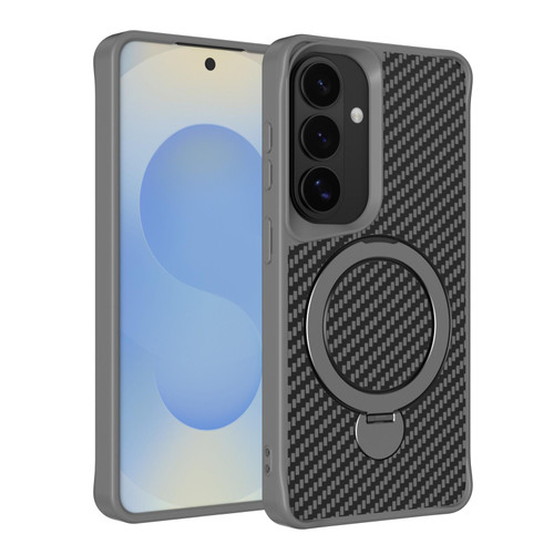 Samsung Galaxy S26 Carbon Fiber Texture 360 MagSafe Holder Phone Case - Titanium Gray