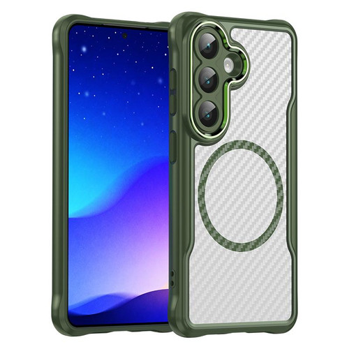 Samsung Galaxy S26 Carbon Fiber Texture MagSafe Translucent Phone Case - Green