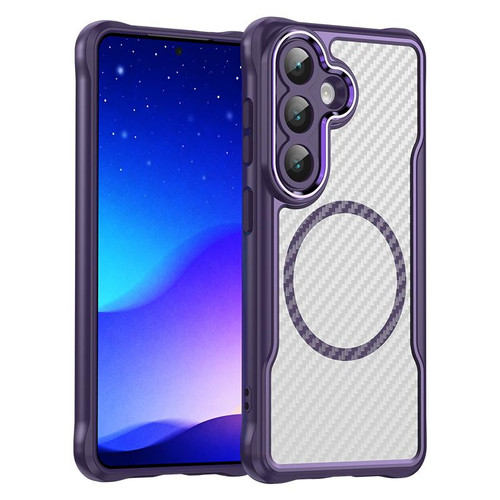 Samsung Galaxy S26 Carbon Fiber Texture MagSafe Translucent Phone Case - Purple