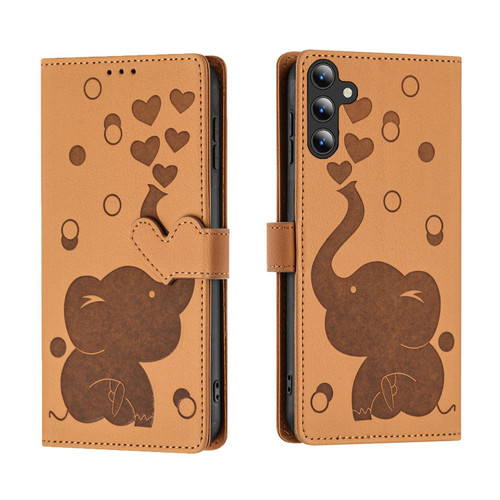 Samsung Galaxy S26 Cartoon Elephant Embossed Leather Phone Case - Yellow