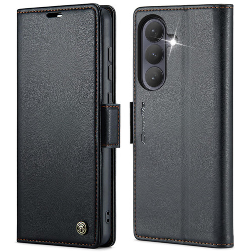 Samsung Galaxy S26 CaseMe 023 Butterfly Buckle Litchi Texture RFID Anti-theft Leather Phone Case - Black