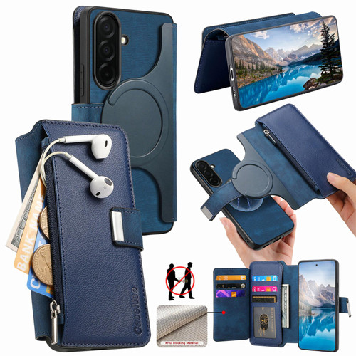 Samsung Galaxy S26 CaseNeo MagSafe RFID Anti-theft Zipper Wallet Retro Leather Phone Case - Blue