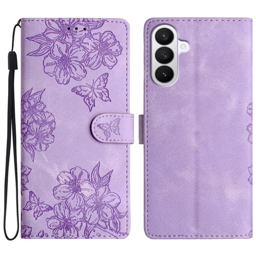 Samsung Galaxy S26 Cherry Blossom Butterfly Skin Feel Embossed PU Phone Case - Purple