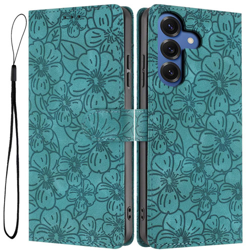 Samsung Galaxy S26 Cherry Blossoms Embossed Leather Phone Case - Green