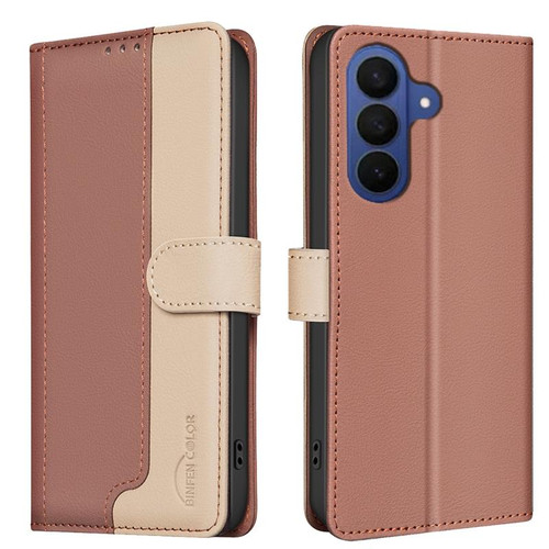 Samsung Galaxy S26 Color Matching RFID Anti-theft Leather Phone Case - Brown