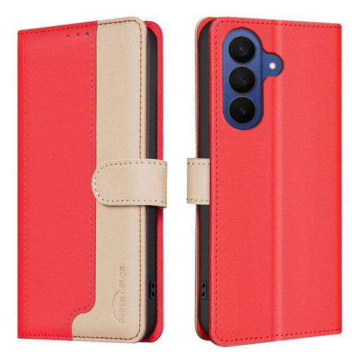 Samsung Galaxy S26 Color Matching RFID Anti-theft Leather Phone Case - Red