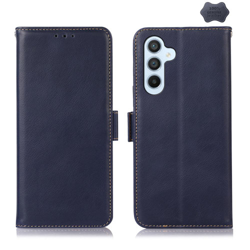 Samsung Galaxy S26 Crazy Horse Top Layer Cowhide Leather Phone Case - Blue