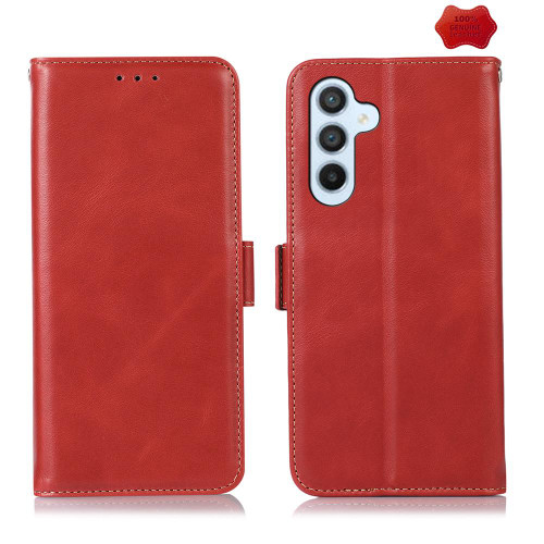 Samsung Galaxy S26 Crazy Horse Top Layer Cowhide Leather Phone Case - Red