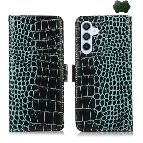 Samsung Galaxy S26 Crocodile Top Layer Cowhide Leather Phone Case - Green