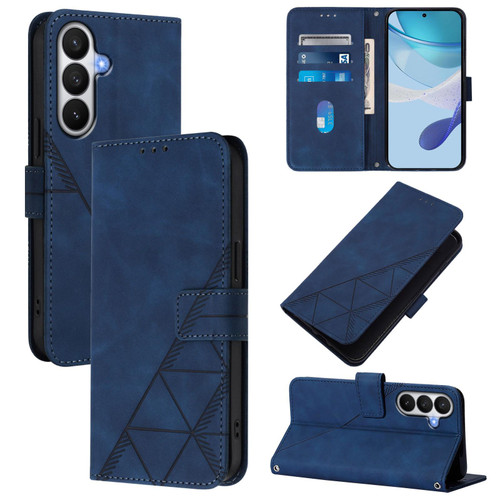 Samsung Galaxy S26 Crossbody 3D Embossed Flip Leather Phone Case - Blue
