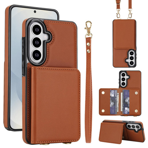 Samsung Galaxy S26 Crossbody Dual-buckle Wallet RFID Back Leather Phone Case - Brown