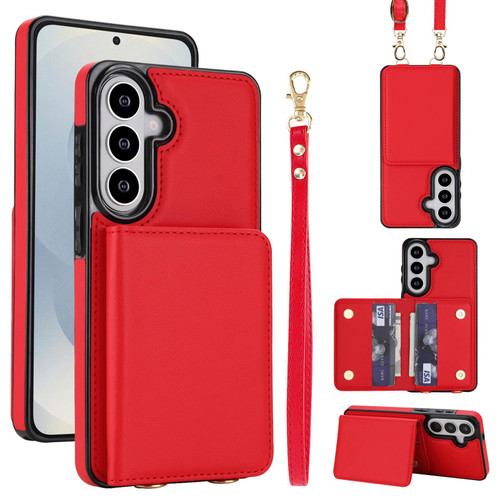 Samsung Galaxy S26 Crossbody Dual-buckle Wallet RFID Back Leather Phone Case - Red