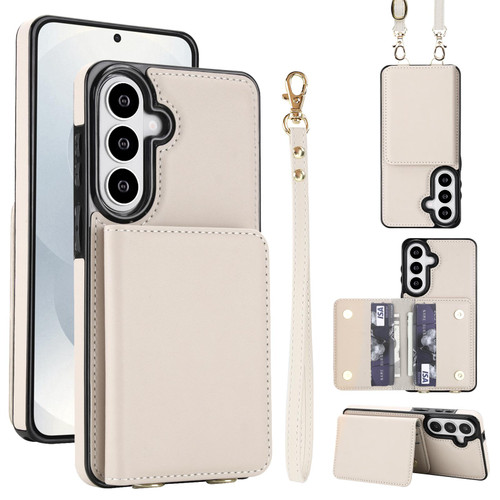 Samsung Galaxy S26 Crossbody Dual-buckle Wallet RFID Back Leather Phone Case - White