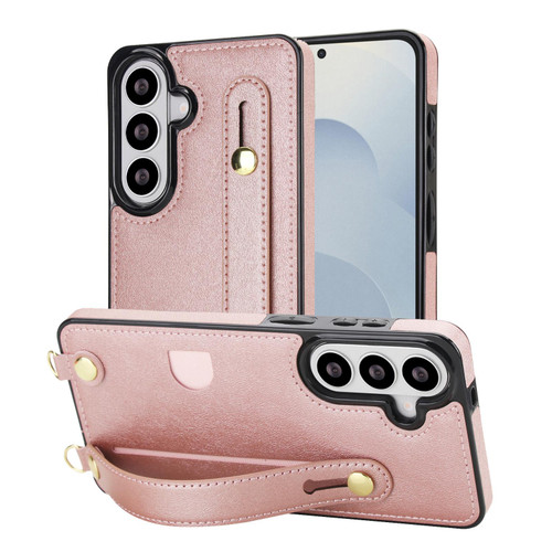 Samsung Galaxy S26 Cross-body Wristband Holder Square Phone Case - Rose Gold
