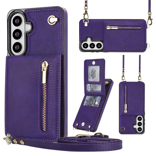 Samsung Galaxy S26 Cross-body Zipper Square Phone Case with Holder - Purple