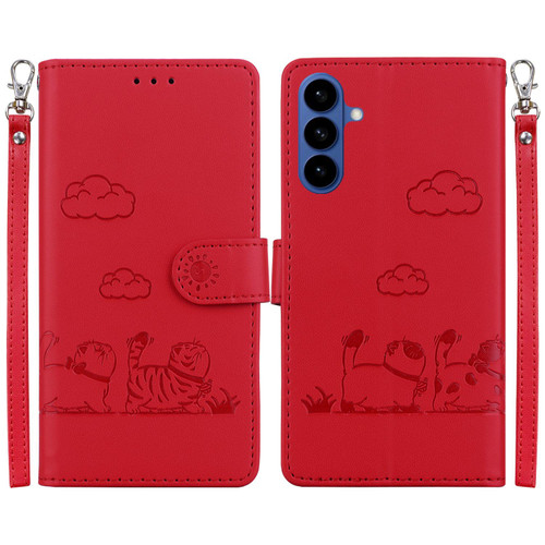 Samsung Galaxy S26 Cute Cats RFID Leather Phone Case - Red