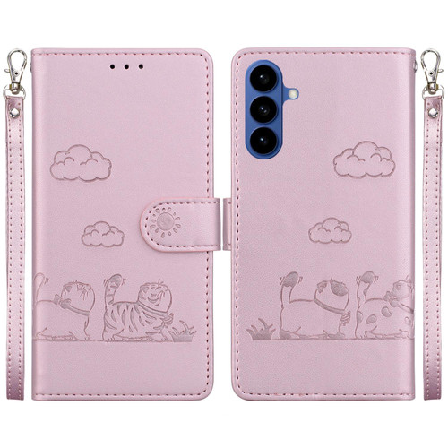 Samsung Galaxy S26 Cute Cats RFID Leather Phone Case - Rose Gold