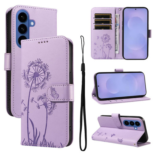 Samsung Galaxy S26 Dandelion Embossed Pattern Flip Leather Phone Case - Purple