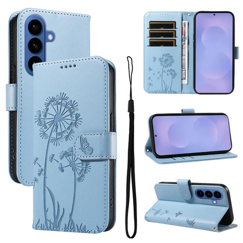 Samsung Galaxy S26 Dandelion Embossed Pattern Flip Leather Phone Case - Sky Blue