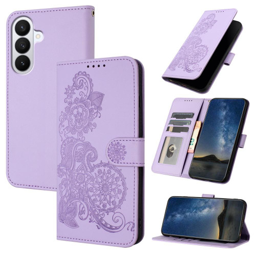 Samsung Galaxy S26 Datura Flower Embossed Flip Leather Phone Case - Purple