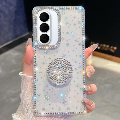 Samsung Galaxy S26 Diamond Glitter Diamond Round Holder Phone Case - Transparent Stars