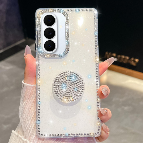 Samsung Galaxy S26 Diamond Glitter Diamond Round Holder Phone Case - White