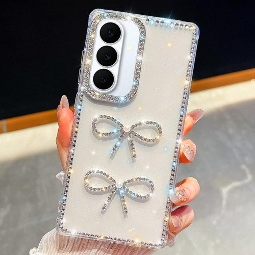Samsung Galaxy S26 Diamond Glitter Dual Bow-knot Shockproof Phone Case - Transparent
