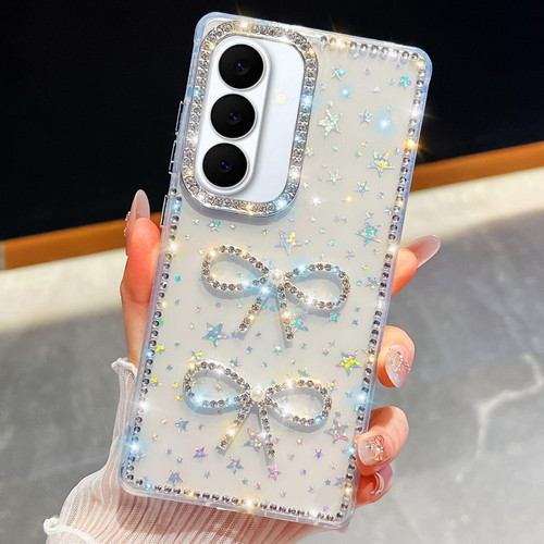 Samsung Galaxy S26 Diamond Glitter Dual Bow-knot Shockproof Phone Case - Transparent Stars