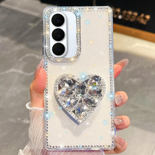 Samsung Galaxy S26 Diamond Glitter Gemstone Heart Holder Phone Case - Transparent