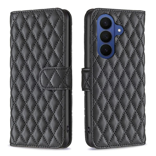 Samsung Galaxy S26 Diamond Lattice Wallet Flip Leather Phone Case - Black