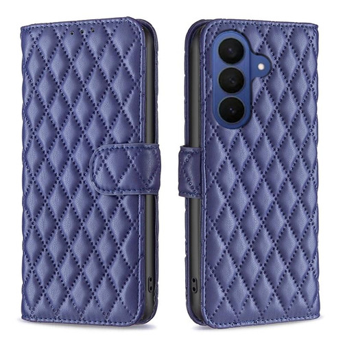 Samsung Galaxy S26 Diamond Lattice Wallet Flip Leather Phone Case - Blue