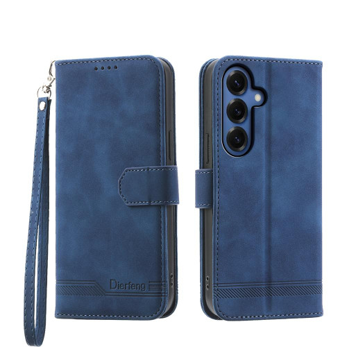 Samsung Galaxy S26 Dierfeng Dream Line TPU Hybrid PU Leather Phone Case - Blue