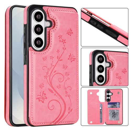 Samsung Galaxy S26 Double Buckle Butterfly Embossing PU Phone Case - Pink