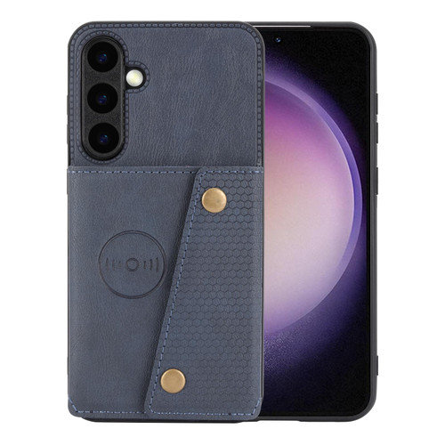 Samsung Galaxy S26 Double Buckle Card Slots Magnetic Phone Case - Blue