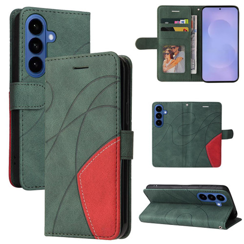 Samsung Galaxy S26 Dual-color Splicing Flip Leather Phone Case - Green