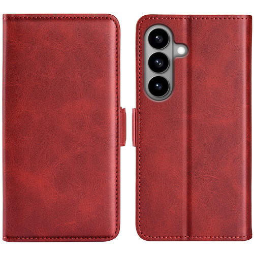 Samsung Galaxy S26 Dual-side Magnetic Buckle Horizontal Flip Leather Phone Case - Red