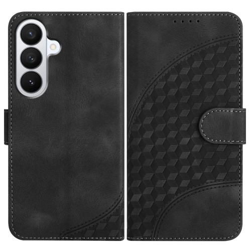 Samsung Galaxy S26 Elephant Head Embossed Phone Leather Case with Lanyard - Black